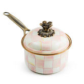 Mackenzie-Childs Rosy Check Enamel 1 Qt. Saucepan