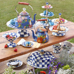 Royal Check Luxury Blue Enamel Two Tier Sweet Stand