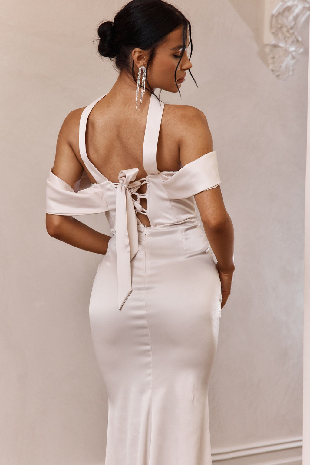 Eclipse Draped Sleeve Midi Dress Beige