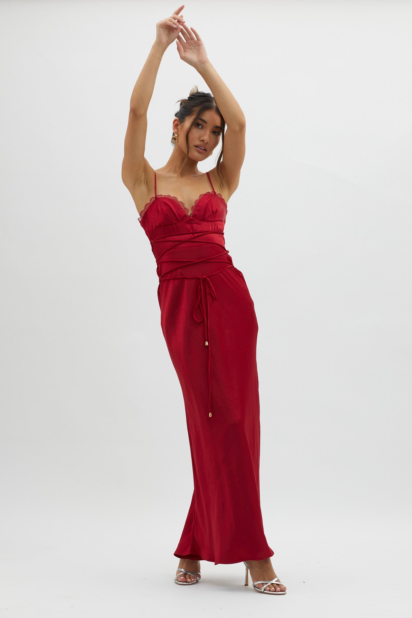 Silver Lining String Tie Waist Dress Red