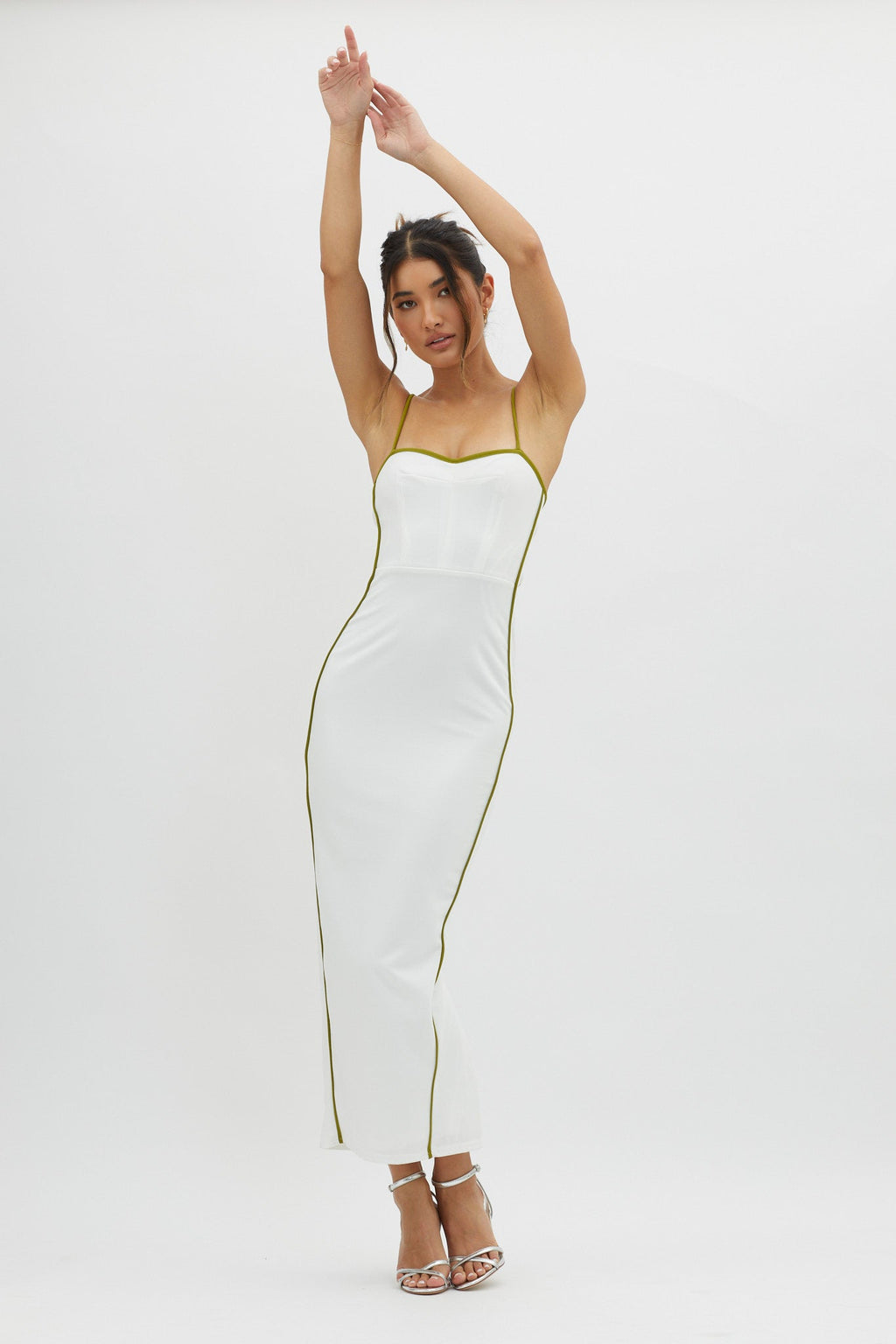 Future Awaits Lace-Up Back Midi Dress White