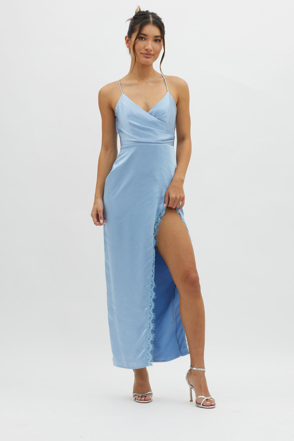Winter Moon Lace Trim Midi Dress Blue