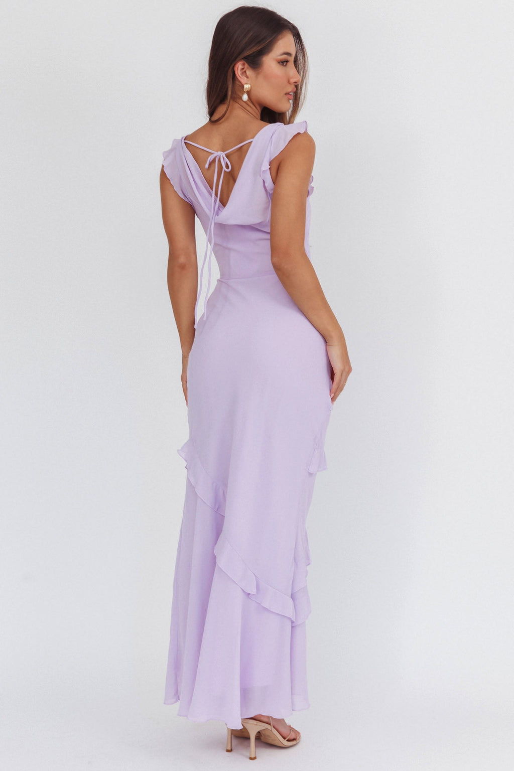 Sangria Cowl Neck Frill Maxi Dress Lilac