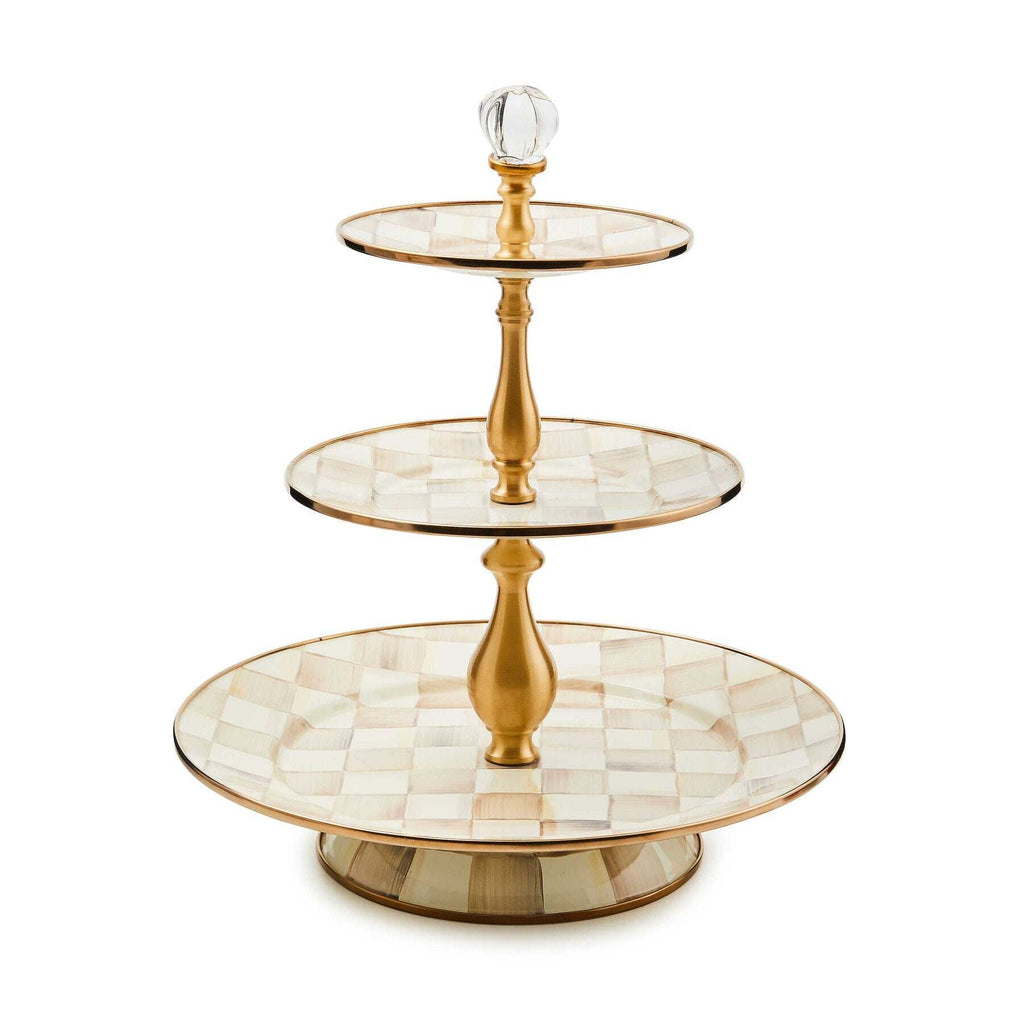 Mocha Check Three Tier Sweet Stand by MacKenzie-Childs