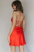 Romance Me Strappy Back Mini Dress Cherry