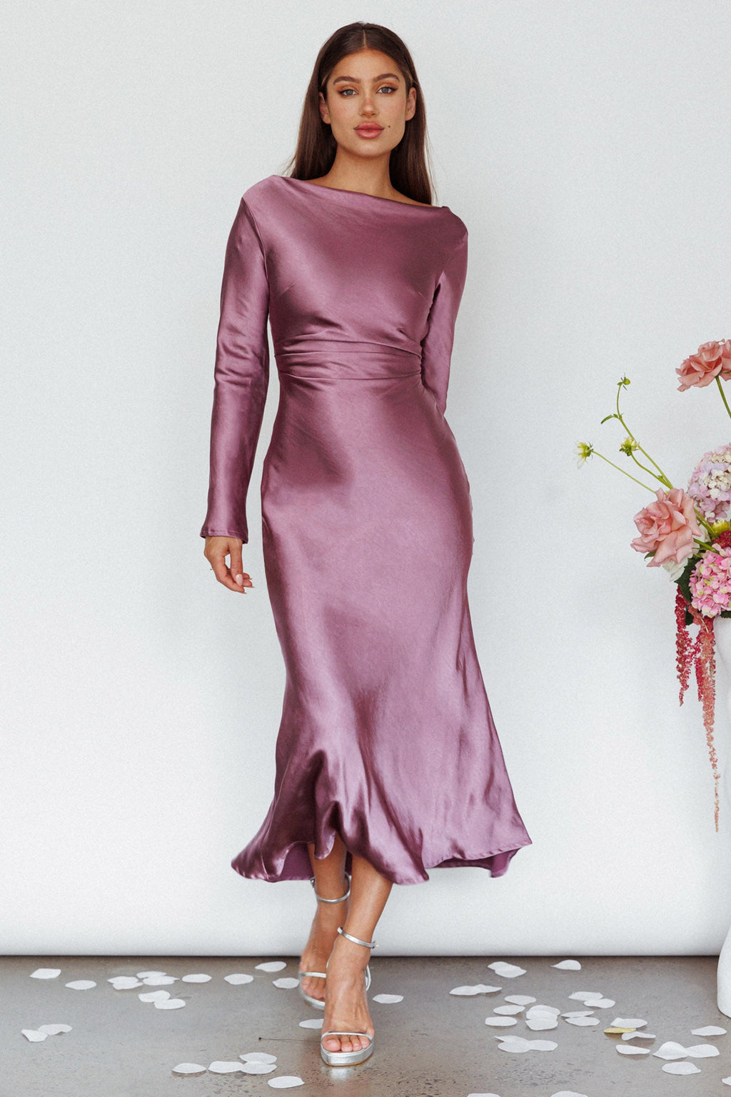 Loveland Cowl Back Midi Dress Grape