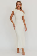 Play Date Off Shoulder Textured Midi Dress Cream