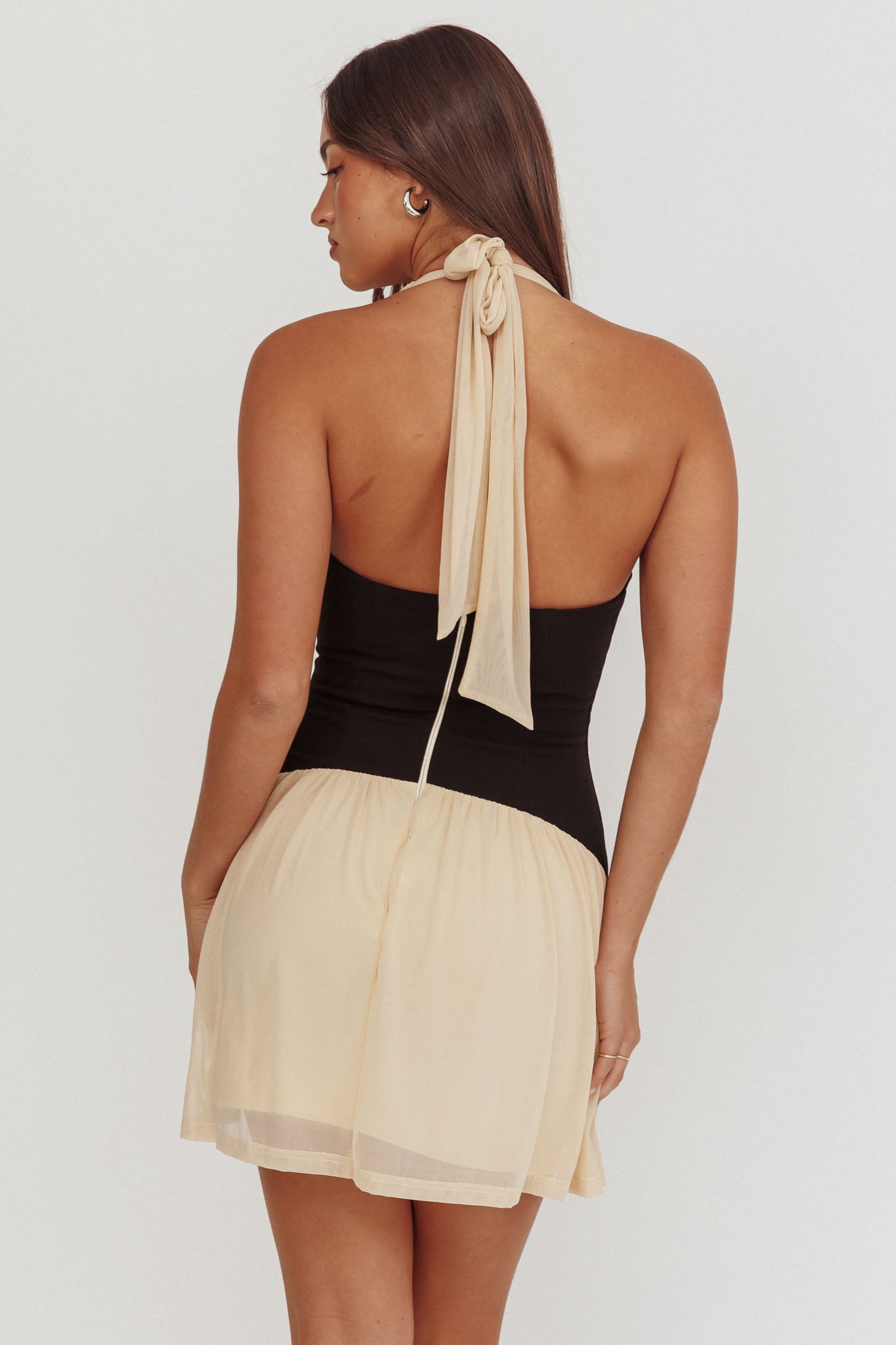 Milos Contrast Halter Mini Dress Cream