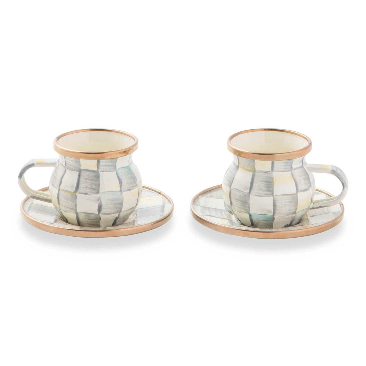 Sterling Check Enamel Espresso Cup & Saucer Set