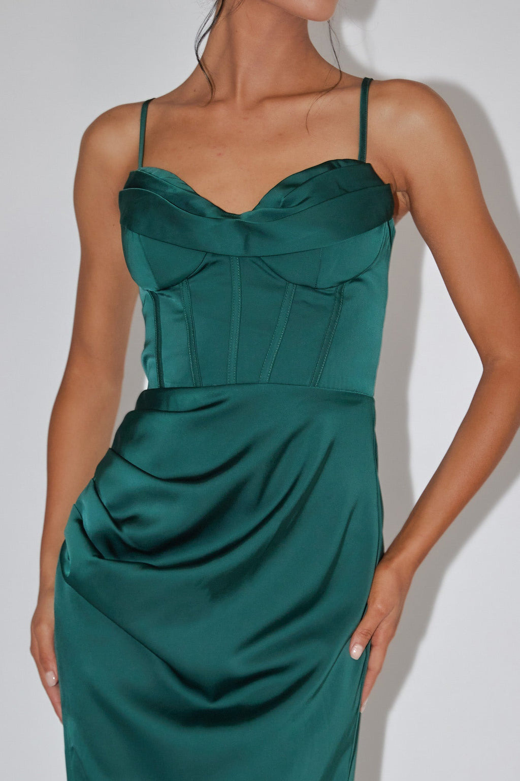 Secret Sweetheart Neckline Split Maxi Dress Hunter Green